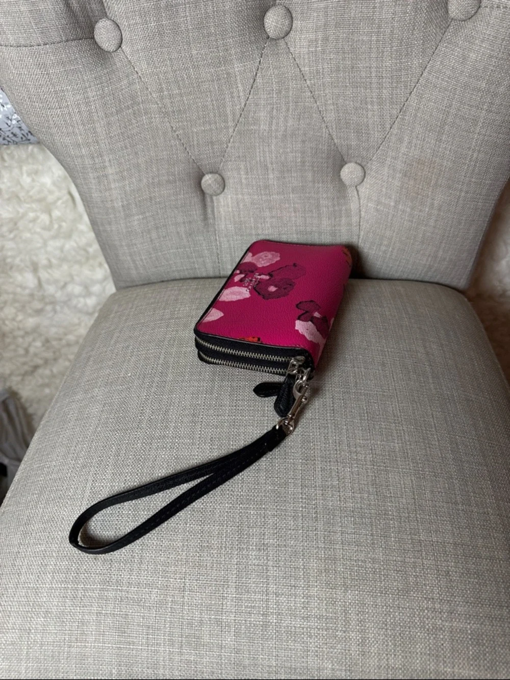 Coach Pink Floral Zip Wristlet Wallet